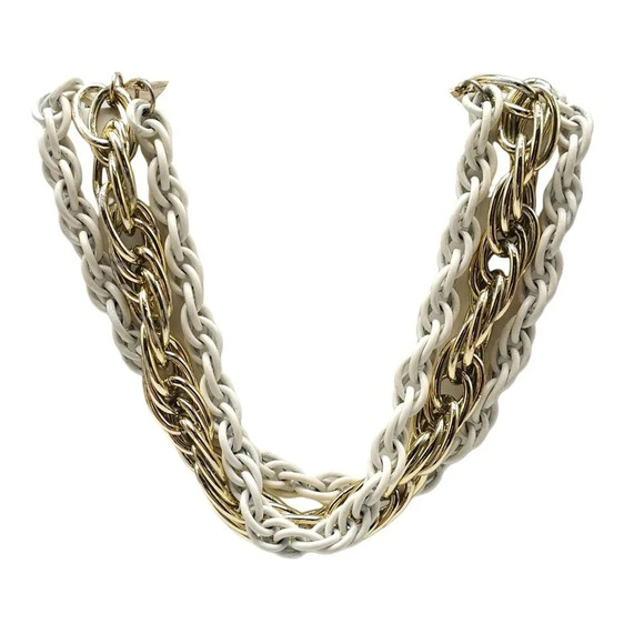 Unbranded Jewelry - White Enamel Gold Tone Multi-Strand Bib Chunky Chain Necklace Vintage